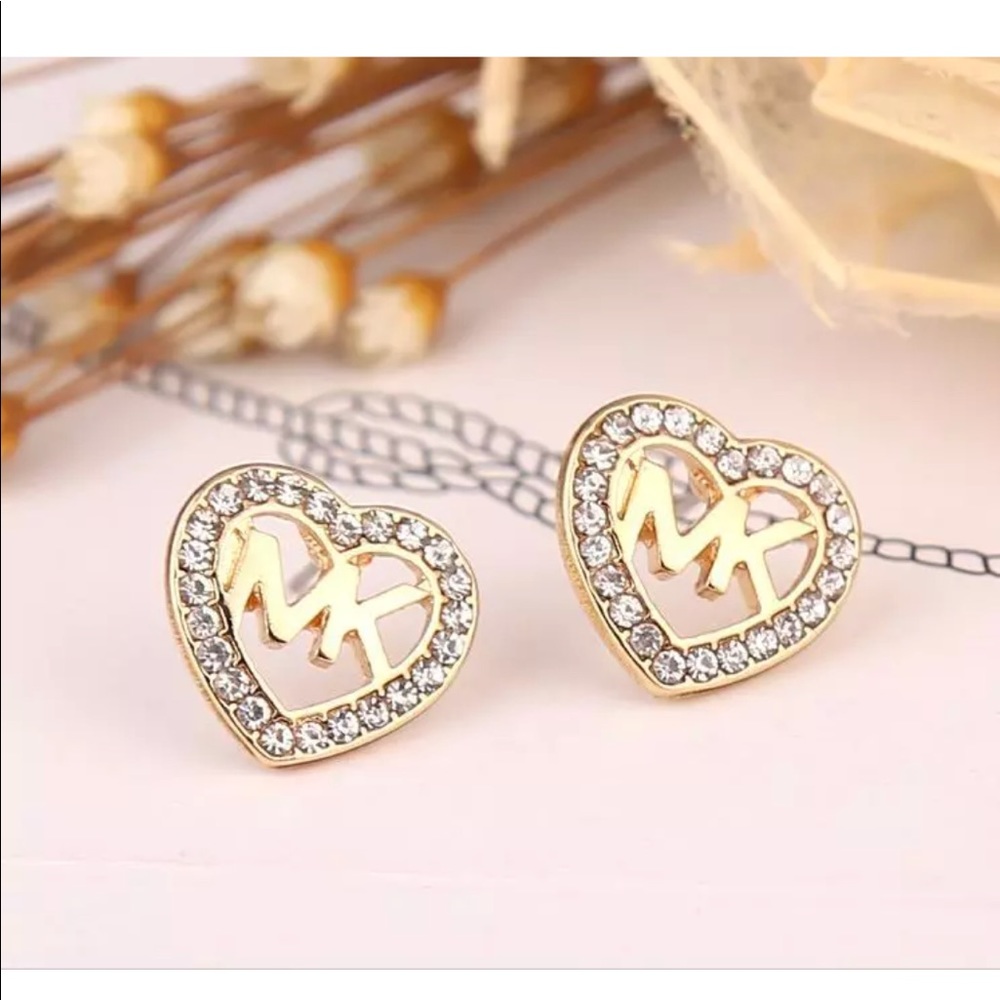 MK heart shape rhinestone earrings